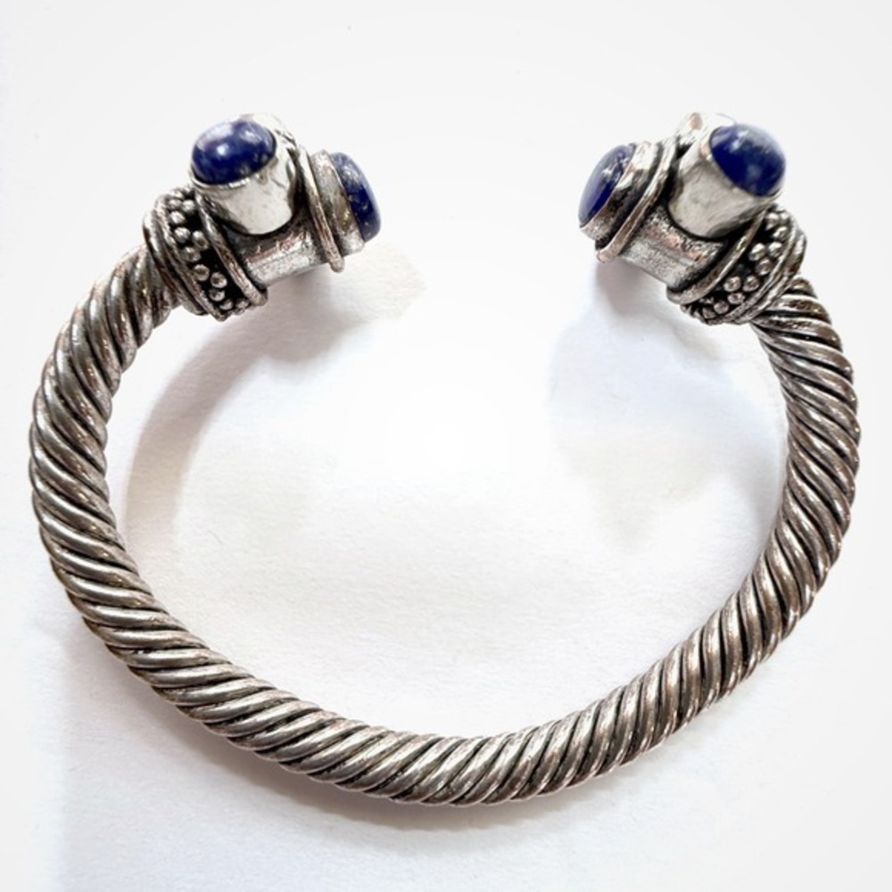 Silver Tone Blue Lapis Stone Bajalia Twisted Cuff Bracelet Statement Jewelry - Picture 8 of 10